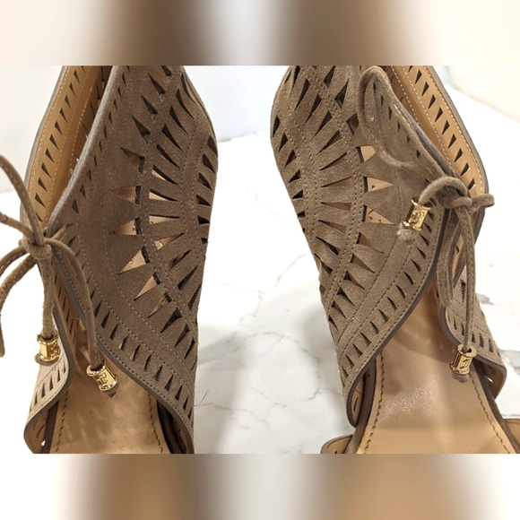 Ivanka Trump Delfino suede leather high Heels front tie Tan stiletto shoes sz 10 - Picture 6 of 14